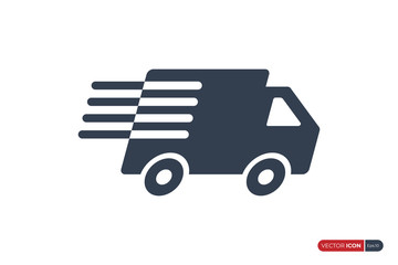 Poster - Fast Shipping Delivery Truck Icon isolated on White Background. Usable for Apps, Websites and Business Resources. Flat Vector Icon Design Template Element.