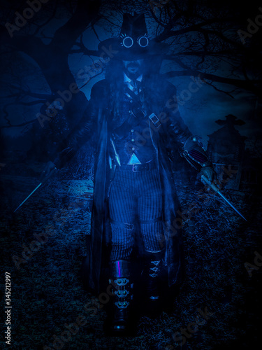 Fotografía beautiful boy gothic demon vampire hunter with stake