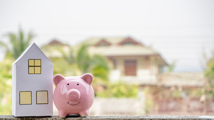 Wall Mural - Piggy bank isolated outside home on background