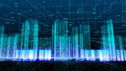 Poster - HUD Futuristic Digital Screen Monitor Display Intelligent City Architecture 3D Rendering Illustration Background.