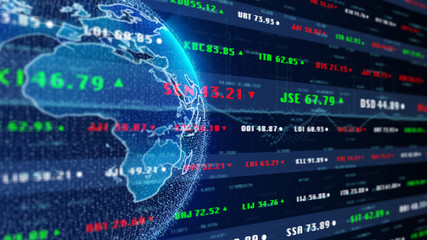 Poster - Stock Market Business World Financial Exchange Trade Chart Dashboard Monitoring 3D Rendering In Perspective View Illustration Background.