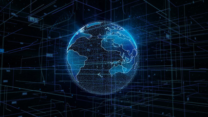 Aufkleber - Digital Space Global Network Futuristic Technology Illustration. Big Data Business Telecommunication Network Transfer Infographic Background.
