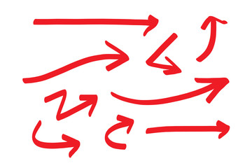 Fototapete - Hand drawn red arrows doodle direction mark. Handmade sketch symbols set on a white background. vector illustration graphic design elements.