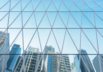 Exterior of high rise office building in downtown of Hong Kong city