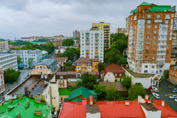 Wall Mural - Central part of Vladivostok from a height. View from above. The historical center of the capital of the Far East