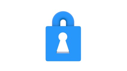 Poster - Cybersecurity. A large blue padlock symbolizes strong protection. Seamless loop.