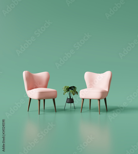 Dekoracja na wymiar  kreatywny-projekt-wnetrza-krzesla-minimalna-koncepcja-koloru-renderowanie-3d