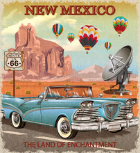Vintage New Mexico Road Trip Poster.