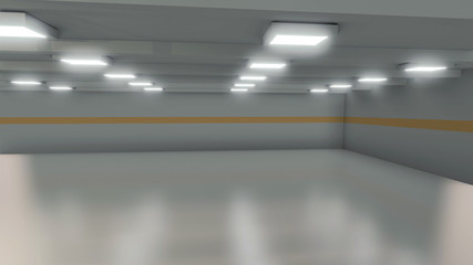 Poster - Wide room, an empty factory interior background, 3d rendering illustration