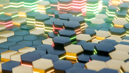 Poster - Abstract hexagonal colorful geometric background. High technology concept. 3D rendering.