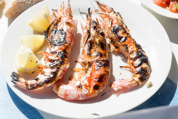 Wall Mural - Barbecued shrimps with lemons, Essaouira, Morocco 