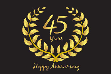 Wall Mural - Happy 45th anniversary gold wreath laurel vector