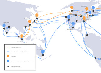 Poster - global network cable connections and information transfer system world map technology internet conne