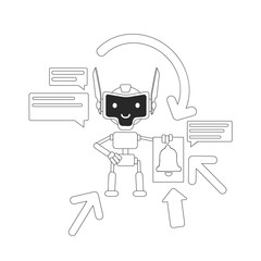 Poster - Aggregator bot thin line concept vector illustration. Automated newsletter. Mails and news sending robot 2D cartoon character for web design. Digital email marketing assistant creative idea