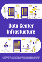 Poster - Data center infrastructure poster flat silhouette vector template. Server upkeep brochure, booklet one page concept design with cartoon characters. System administration flyer, leaflet with text space
