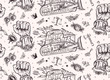 Fight for rights seamless pattern. Freedom and slavery. Old school tattoo style. White and black hand, burning armored bulldozer. Demonstration, revolution, protest concept. Traditional tattooing art