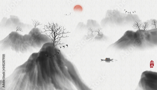 中国风水墨山水画山水画风景画艺术插图插图背景东方艺术东方山水水墨