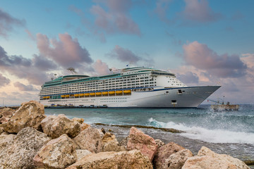 Poster - View of balconies and side of a luxury cruise ship in the Caribbean