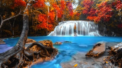 Wall Mural - 4K.Time lapse Beautiful waterfall erawan Waterfall waterfall in kanchanaburi province Thailand