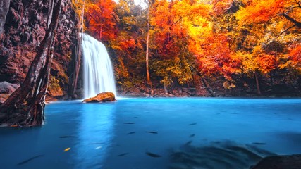 Sticker - 4K.Time lapse Beautiful waterfall erawan Waterfall waterfall in kanchanaburi province Thailand