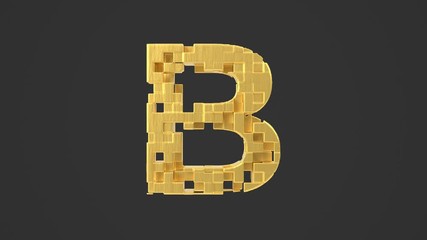 Aufkleber - Metallic shiny antique letters with moving golden cubes. Animated 3d font