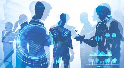 Poster - Business people in city, online business interface