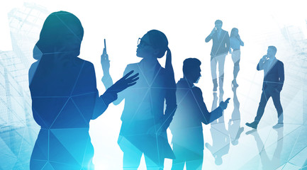 Poster - Business people with phones in city