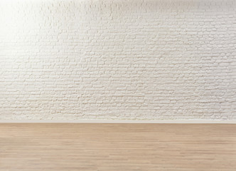 Wall Mural - White brick wall background, parquet style.