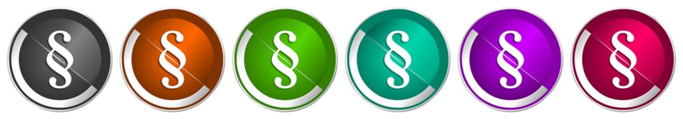 Poster - Paragraph icon set, silver metallic chrome border vector web buttons in 6 colors options for webdesign