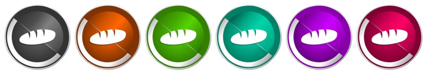 Poster - Bread icon set, silver metallic chrome border vector web buttons in 6 colors options for webdesign