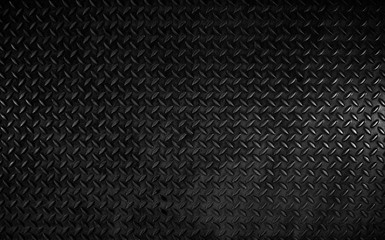 Seamless Metal Floor Plate With Diamond Pattern.Black metal background or black steel surface