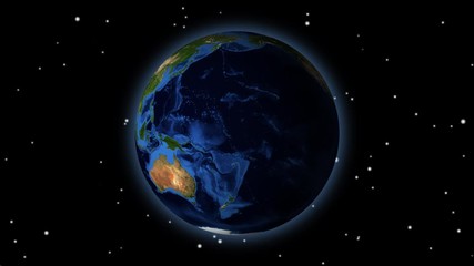 Wall Mural - earth spinning or planet earth rotation animation motion graphics with glowing and star background. 