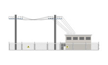 Power Lines And Transformer Substation Building Fenced