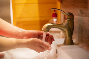 Wall Mural - Hand wash with soap, cleanliness and hygiene
