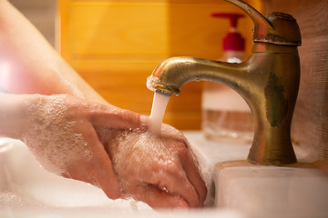 Wall Mural - Hand wash with soap, cleanliness and hygiene
