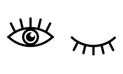 Eye icon. Hand drawn eye vector icon. Open and winking eyes on white background.