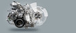 Diesel engine with service symbol on gray background 