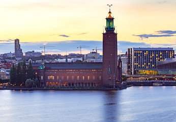 Wall Mural - Stockholm. City Hall on the sunset.