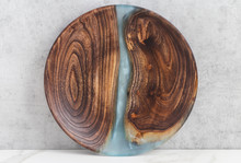 Epoxy Resin Wood Dish Blue Sea, Abstract Art Background Texture