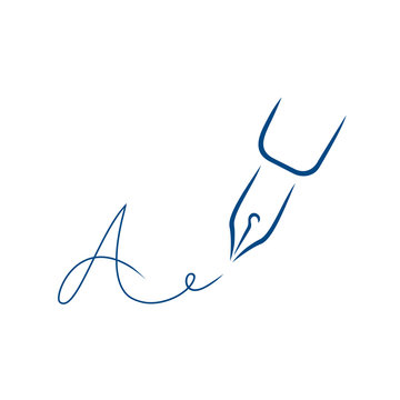 Pen icon, signature in the style of brush strokes. Signature in the form of the letter A