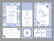 Watercolor wedding set of invitation, save the date, thank you and table number cards in dutch stile with Holland tiles