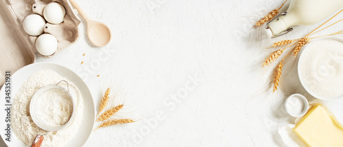 Fotografía Banner with ingredients for home baking decorated with wheat ears