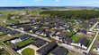 Aerial. Suburban townhouse cottage settlement. View above from drone.