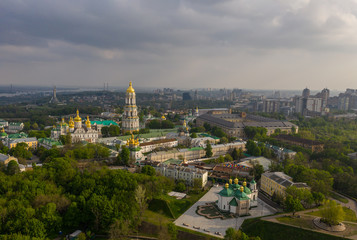 Wall Mural - Aerial view of Kiev Pechersk Lavra illuminated by the sunset rays of the sun, Kyiv, Ukraine