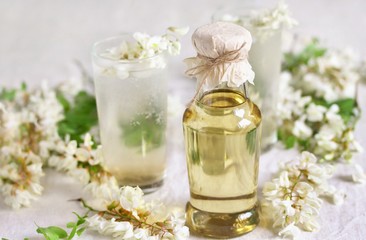 Wall Mural - syrup of white acacia flowers. organic Edible flowers. foraging