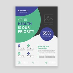 Sticker - Medical Health care flyer poster template design, report leaflets cover brochure pamphlet annual, a4 print layout with blue color vector illustration