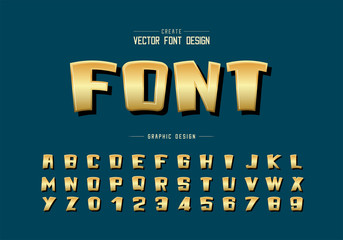 Poster - gold cartoon font and alphabet vector, golden bold typeface and number design, graphic text on backg