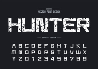 Poster - vintage font and hunter alphabet vector, texture square typeface letter and number design, graphic c