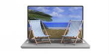 Beach Chairs On A Laptop Isolated Against White Background. 3d Illustration