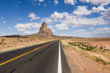 Beautiful view along the historic Route 66 in Arizona on a beautiful hot sunny day with blue sky in summer